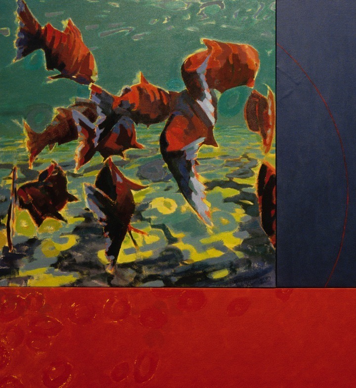 Salmon Spawn, acrylic on canvas, 47” x 51” 